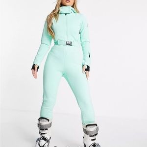FULL BODY SKI SUIT W/ BELT + FUR HOOD